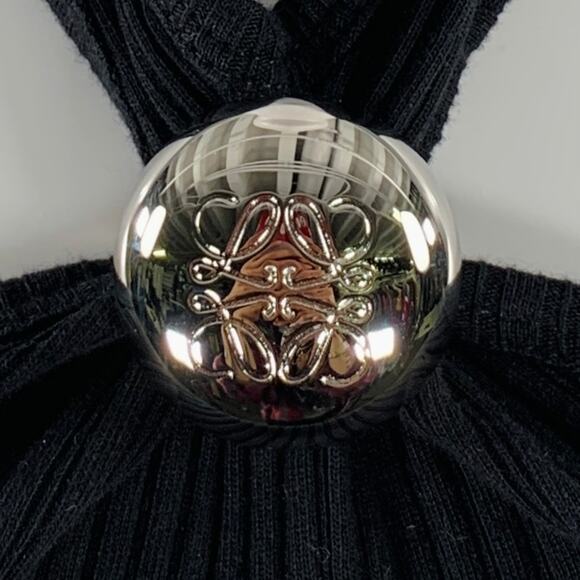 LOEWE Size M -Anagram- Black Cotton Ribbed Halter Dress - Picture 2 of 7